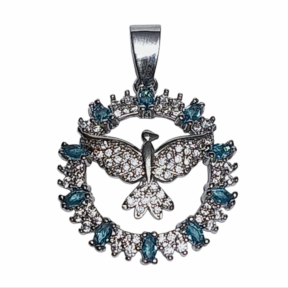 Blue Topaz DOVE Sterling Silver Pendant 1.25" NEW - Picture 3 of 8
